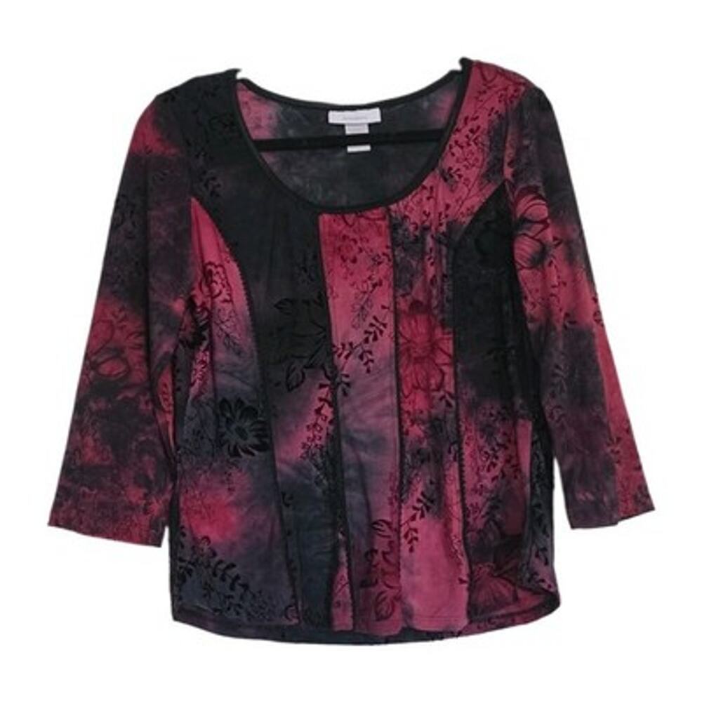 Vtg Dressbarn Burnout Velvet Floral Paisley Top Womens L Red Blk Y2K Fairy Whims